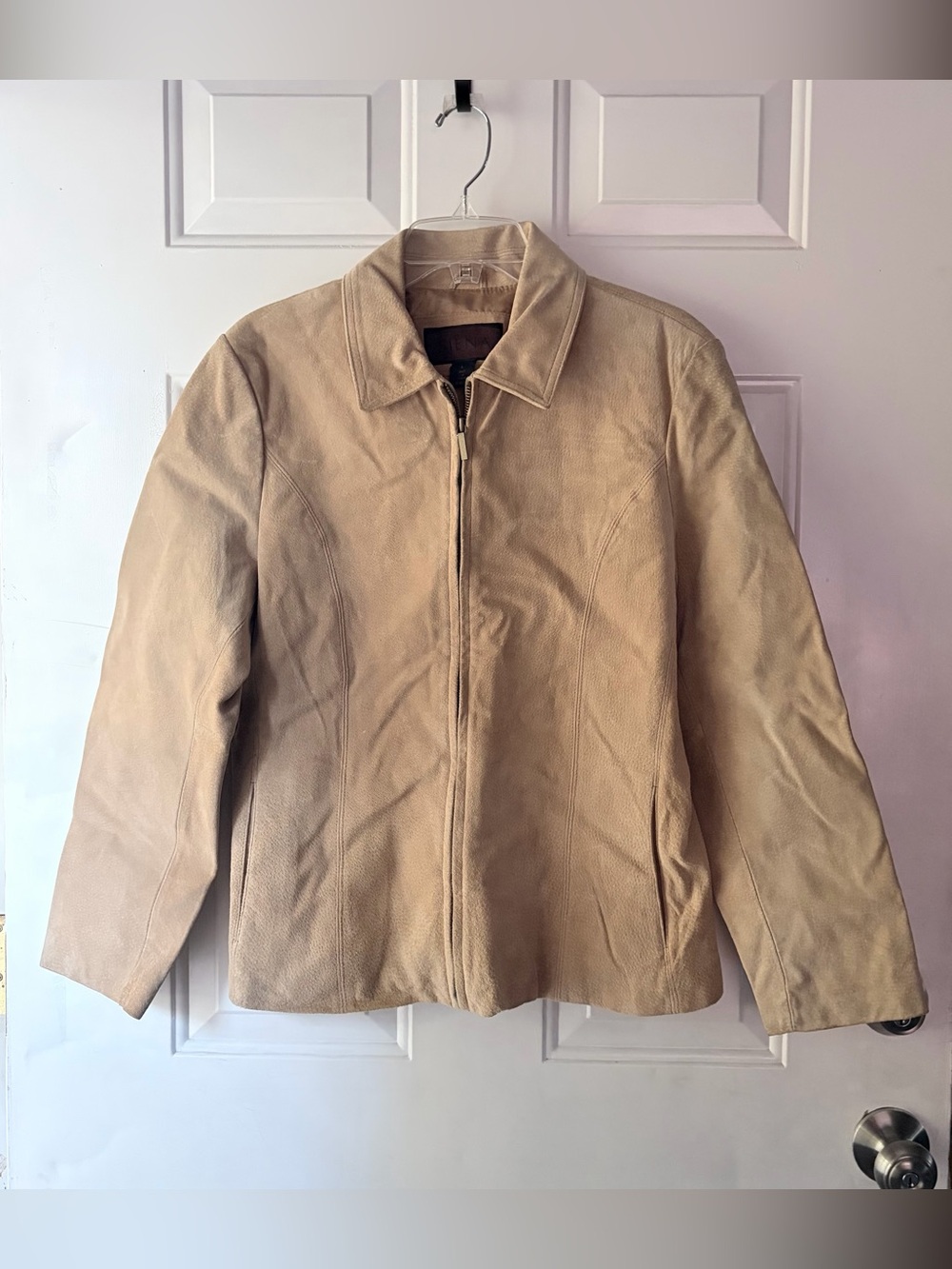 SIENA by G-III Leather Jacket Tan Suede Classic Zip Front Point Collar Women's L
